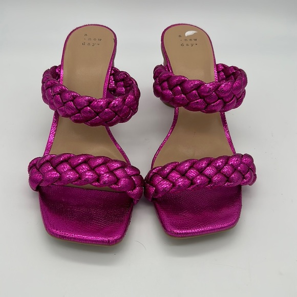 FUCHSIA PINK BRAIDED HEEL SANDALS 11 - Picture 2 of 8